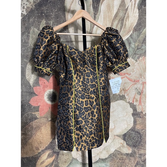 Women's Brown For Love & Lemons Black Jett Leopard Print Mini Dress sz XS - Picture 3 of 6